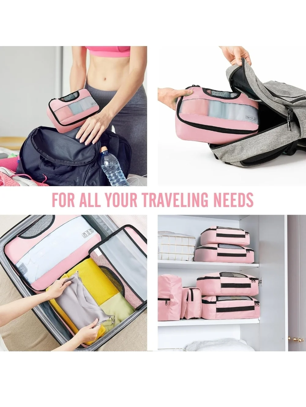 Pink Travel Packing Cubes and Toiletry Set with Hanging Organizer - Brand: